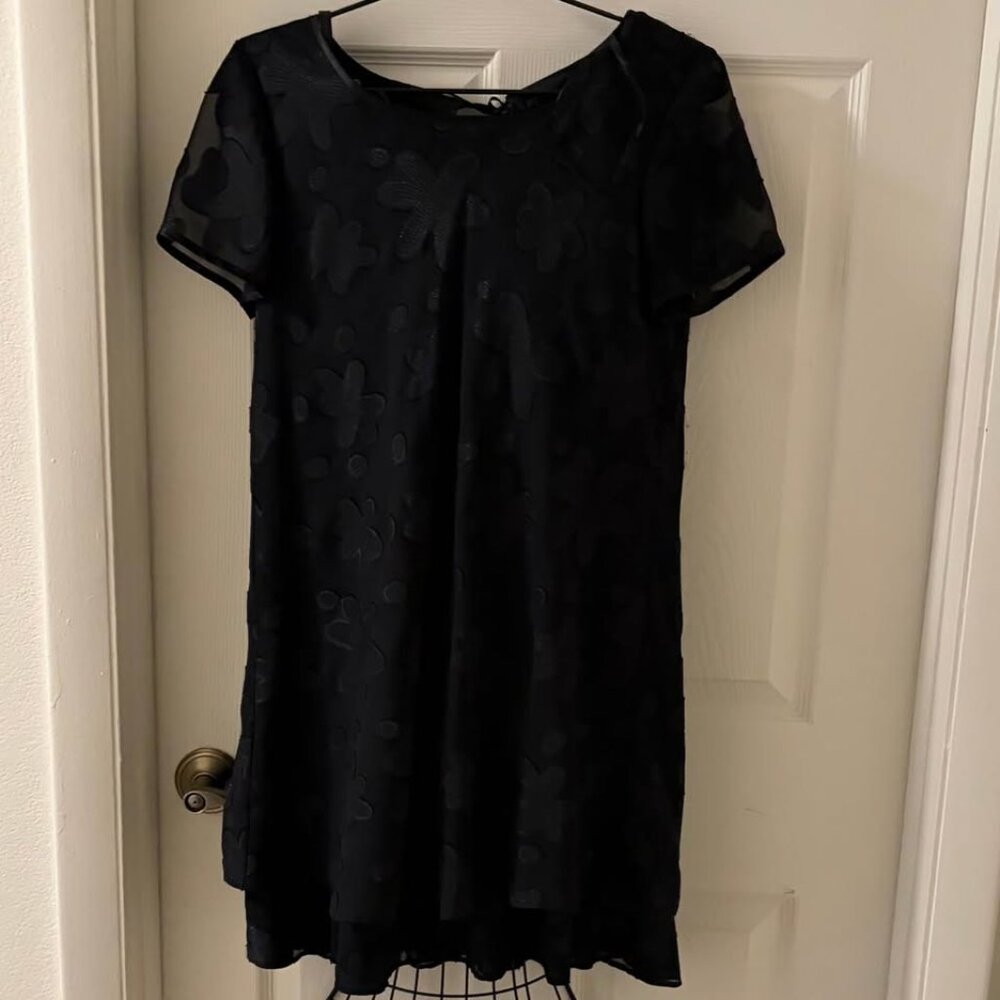 Vtg‎ Liz Claiborne Night Black Flower Layered Midi Dress Sz 6 Feminine 70s Cute